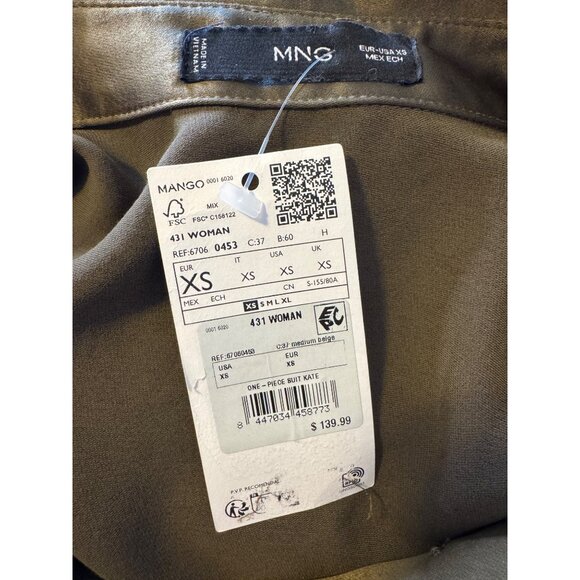 MNG Mango One Piece Suite Kate Size XS Jumpsuit Olive Green Cargo $139 NWT - Picture 5 of 16